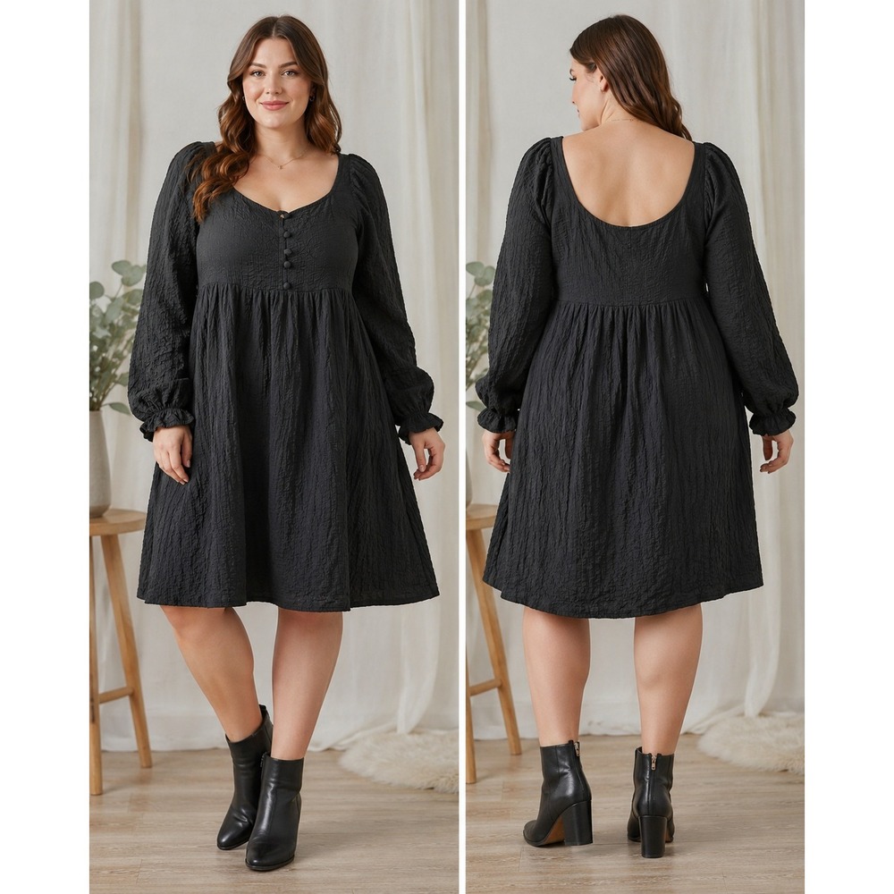 Asos Y2K Whimsigoth Babydoll Dress Dark Fairy Dollcore Black Cotton Mini Size 14